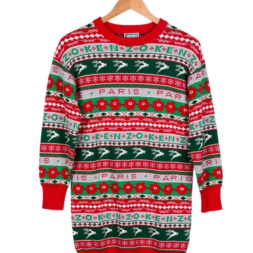 ☀️Kenzo holiday Vibrant kids Red and Green Holiday Sweater dress New
